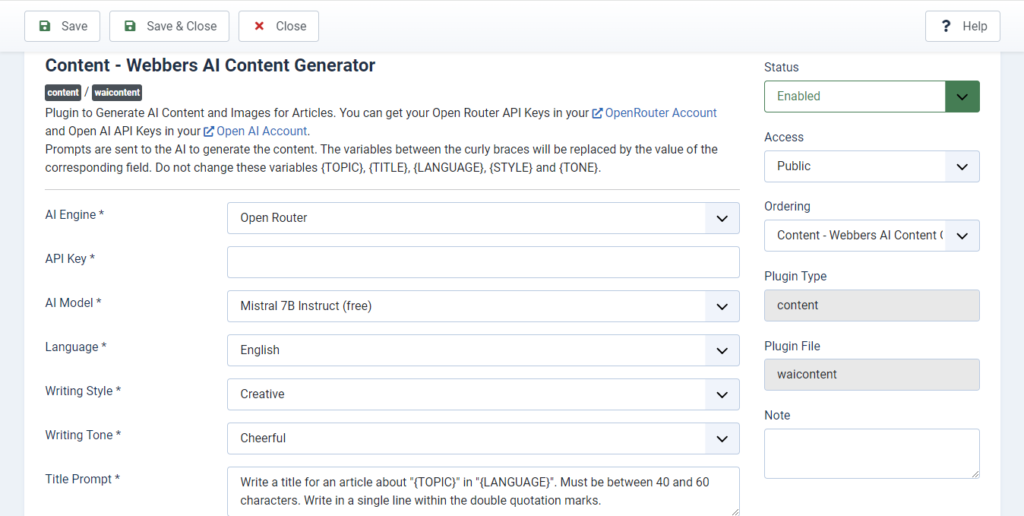 plugin configuration